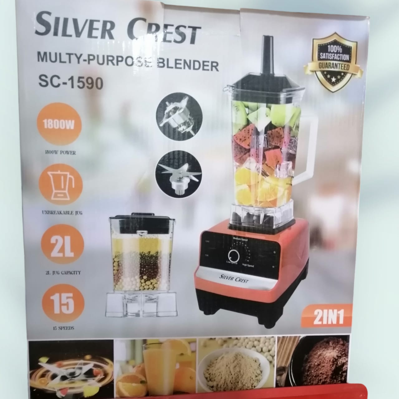 Silver Crest Heavy Duty Blender 2 in 1 1800 Watts Power Full Motor 2 L Large Capacity Unbreakable Jug and 700ML Grinder / Chopper