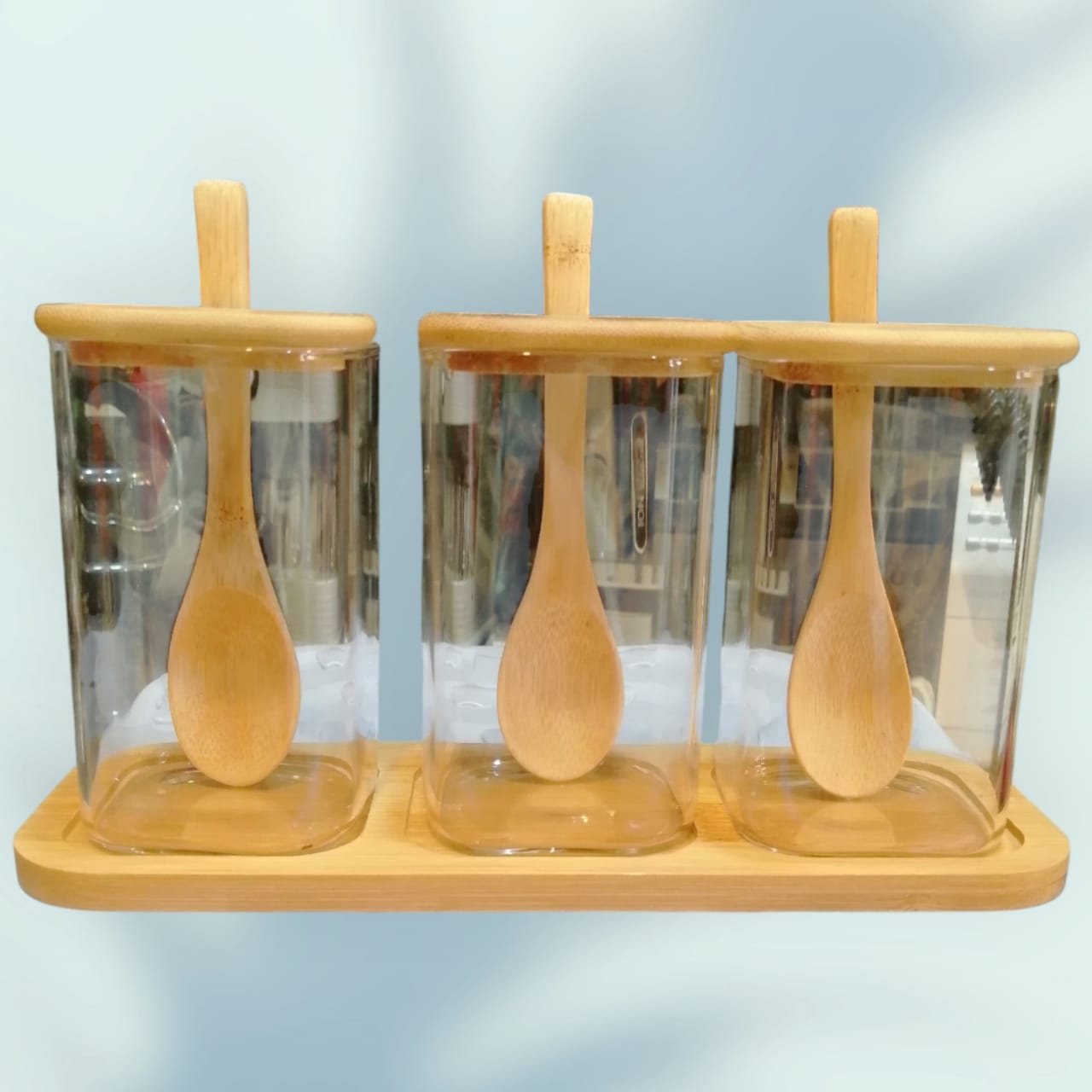 4 PCS Borosilicate Glass Containers with Bamboo Lids & Tray-280ml