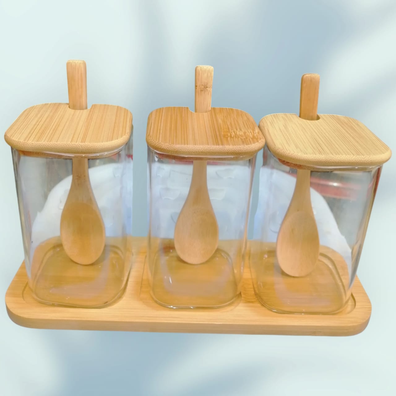 4 PCS Borosilicate Glass Containers with Bamboo Lids & Tray-280ml