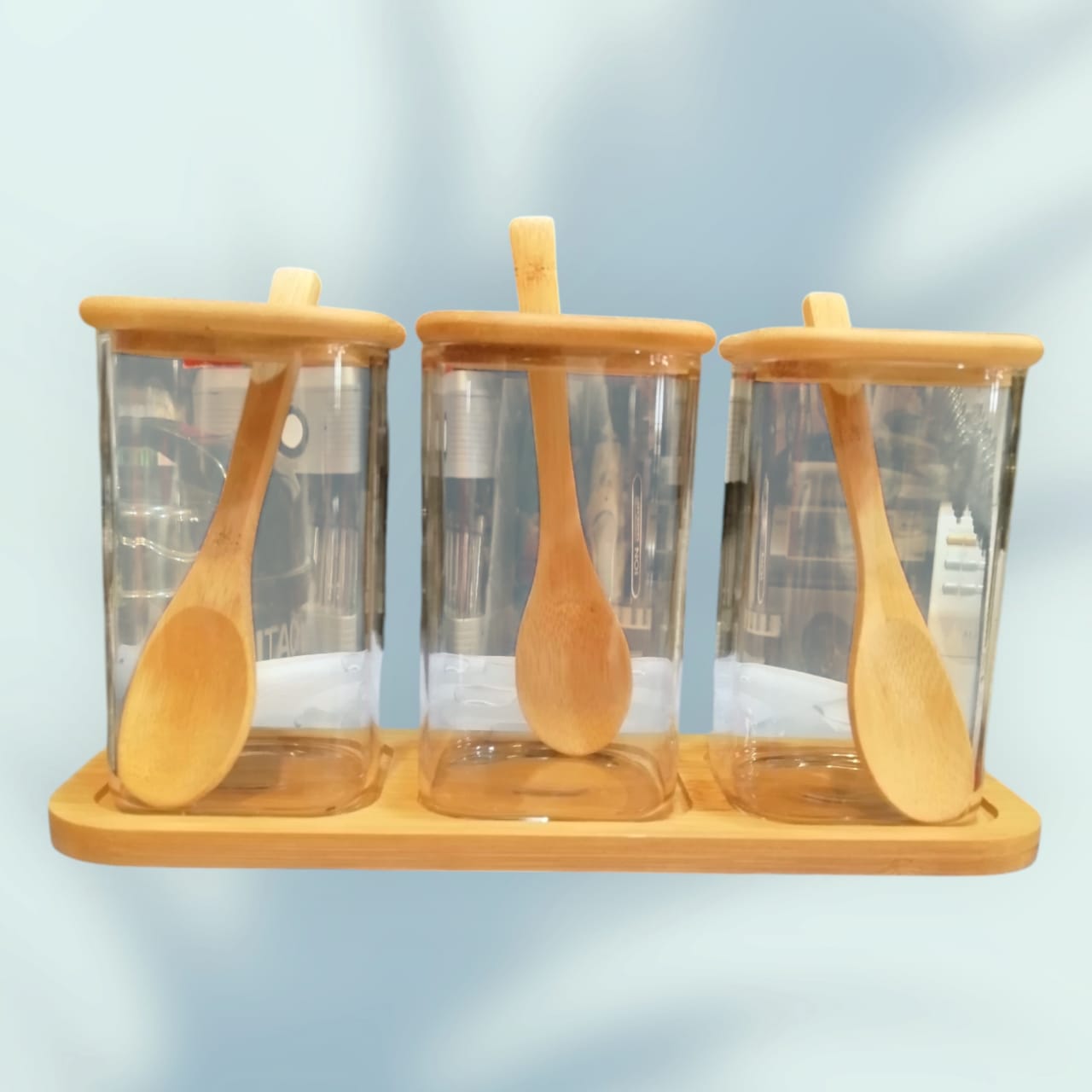 4 PCS Borosilicate Glass Containers with Bamboo Lids & Tray-280ml